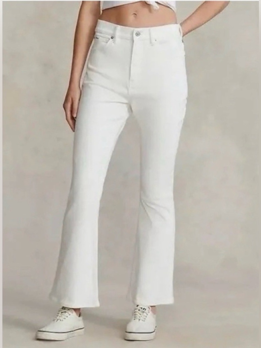 Polo Ralph Lauren Sharona White Flare Jeans Cropped Festival Classic. Sz 28. EUC